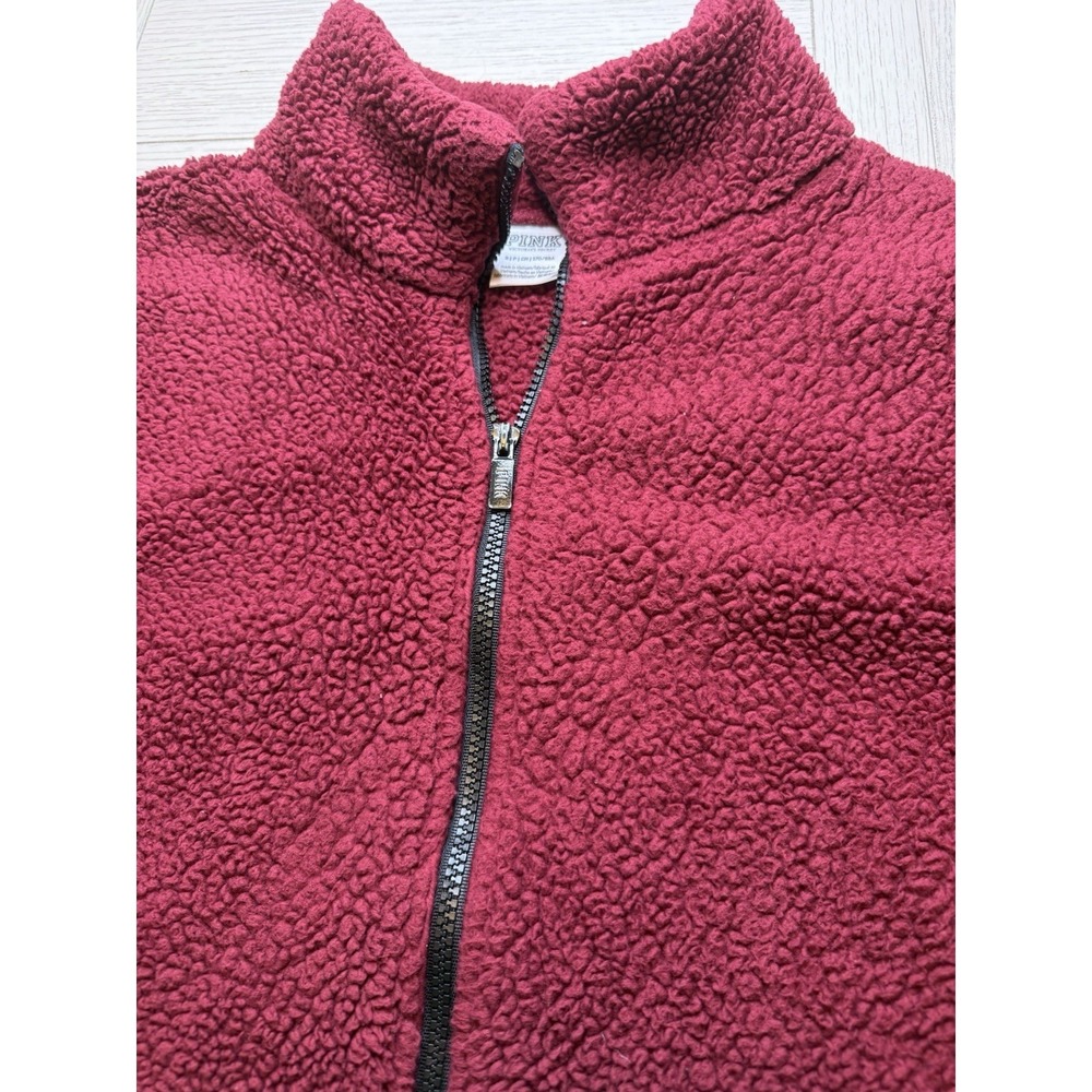 PINK Victoria's Secret Sherpa Maroon Teddy Full-Zip Jacket Cozy Gorpcore Outdoor - Picture 9 of 9